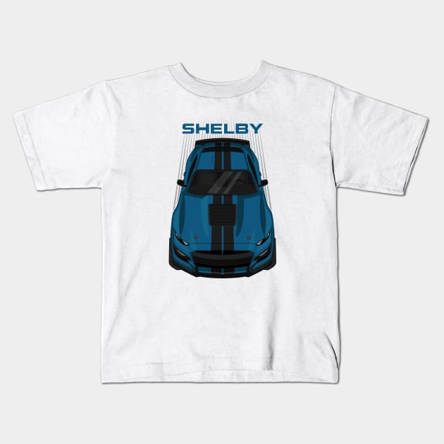 Ford Mustang Shelby GT500 2020-2021 - Ford Performance Blue - Black Stripes Kids T-Shirt by V8social